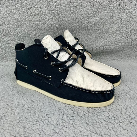The Generic Man Boat Shoe Men 8 Navy Blue White Casual Dress Shoreman Mid Boot 1 - Picture 1 of 10